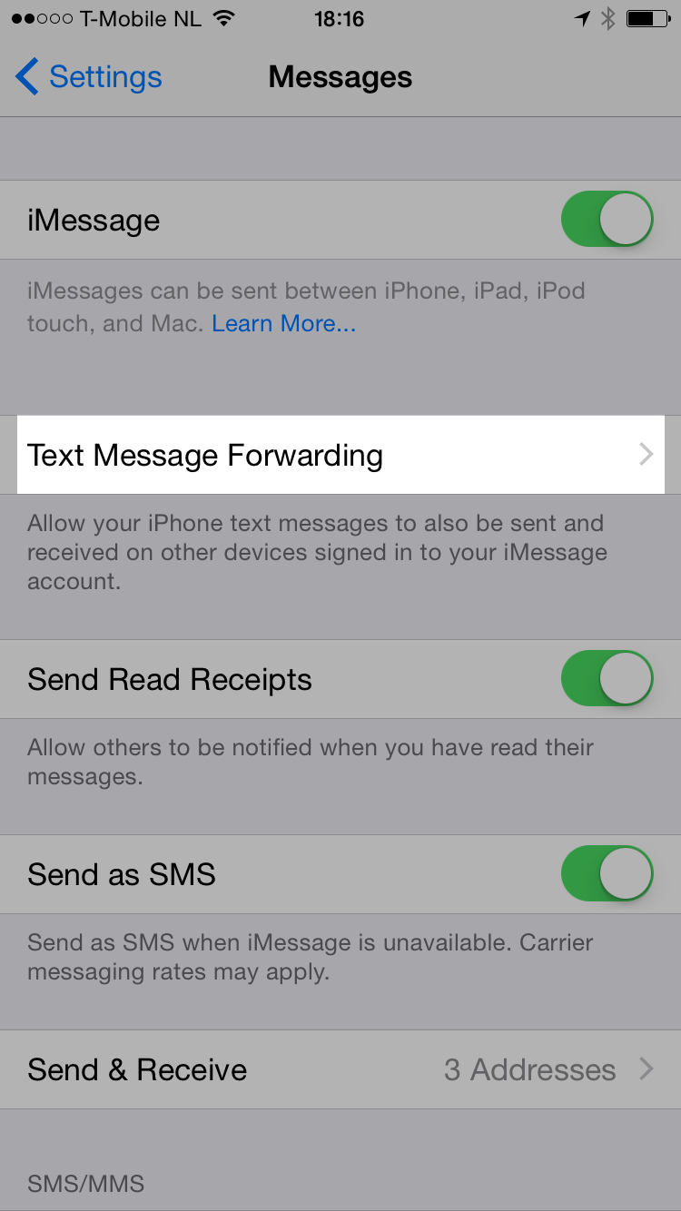 mac os no setting for text message forwarding